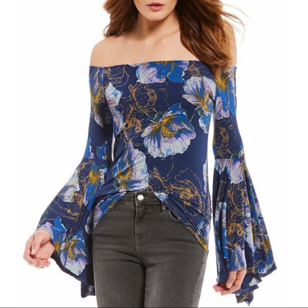 Free people bell sleeve floral top
